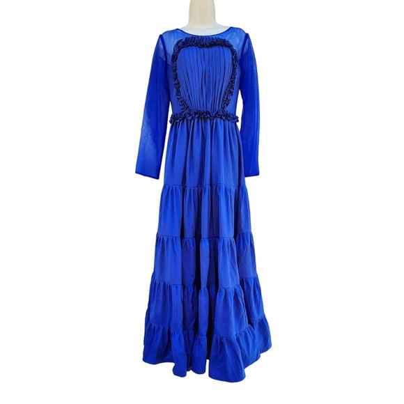 Royal Blue Shirring Trim Detail Prom Evening Ball Gown S - Picture 3 of 7